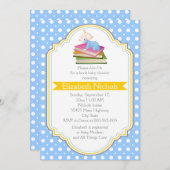 ブック男の赤ちゃんシャワーブルー,白水玉模様パターン 招待状 (正面/裏面)