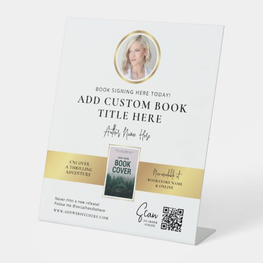 ブック署名イベント作家写真QRコードフェイク金ゴールド 台座サイン (正面)