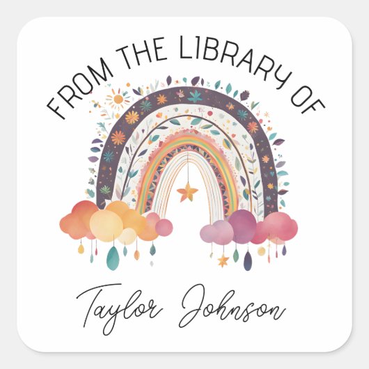 ブック蔵書票かわいいホボレインボー スクエアシール (正面)