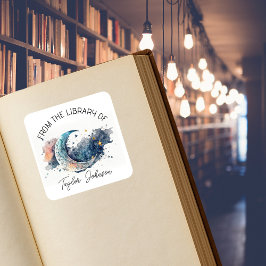 ブック蔵書票星空の夜空の月 スクエアシール