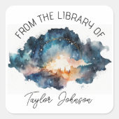 ブック蔵書票星空の夜空の木 スクエアシール (正面)