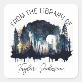 ブック蔵書票星空の夜空の木 スクエアシール (正面)