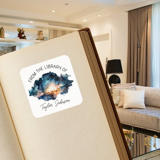 ブック蔵書票星空の夜空の木 スクエアシール