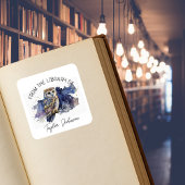 ブック蔵書票星空の夜空フクロウ スクエアシール