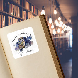 ブック蔵書票星空の夜空フクロウ スクエアシール