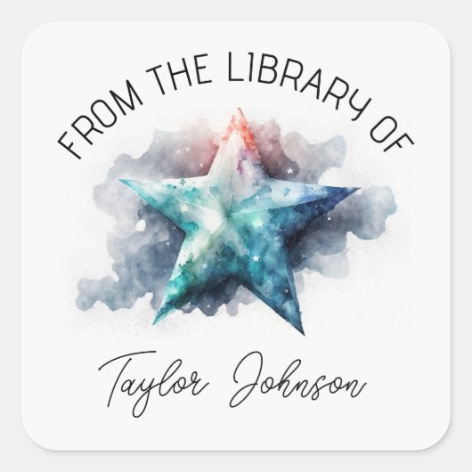 ブック蔵書票星空の星空の星 スクエアシール (正面)