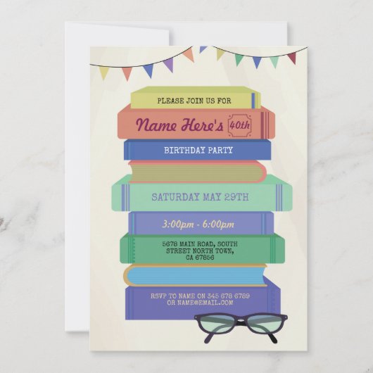 ブック誕生日ライブラリ読招待状のスタック 招待状 (正面)