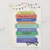 ブック誕生日ライブラリ読招待状のスタック 招待状 (正面/裏面)