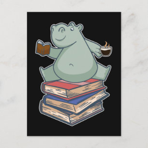 ブック読のティーコーヒーかわいいブックワームHippo ポストカード