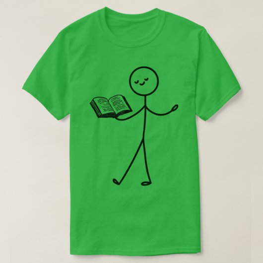 ブック読の男の本の愛おもしろい者スティック図ブー Tシャツ (デザイン正面)