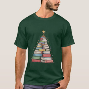 ブック クリスマスツリー レトロ 本の虫 ライブラリー Tシャツ