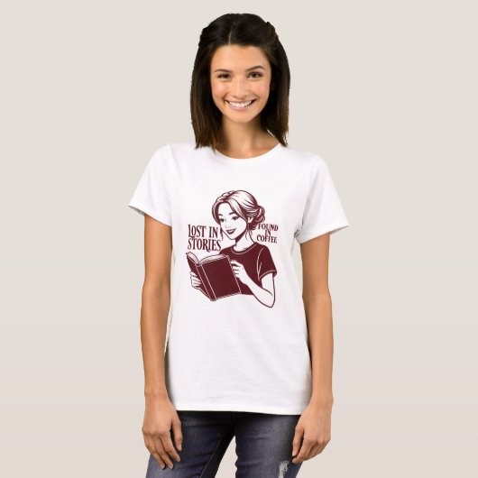 ブック&コーヒー好きの女性のためのTシャツ - 心地よい読書タイム Tシャツ (正面フル)