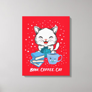 ブック・コーヒー・キャット・カンバス・プリント キャンバスプリント