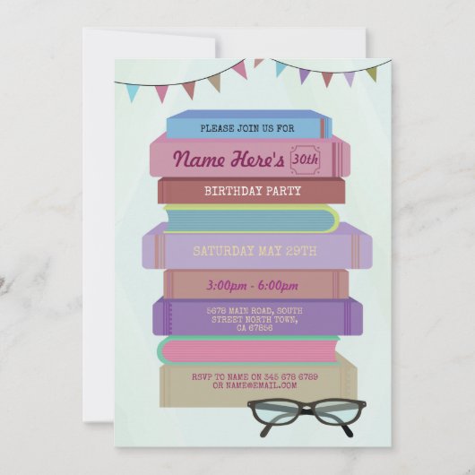 ブック バースデー ライブラリー 招待状 読書 ピンクの本 (正面)