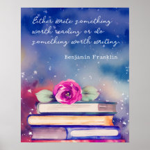 ブック&ピンクフラワーウォーター色スクリプトカスタム引用文