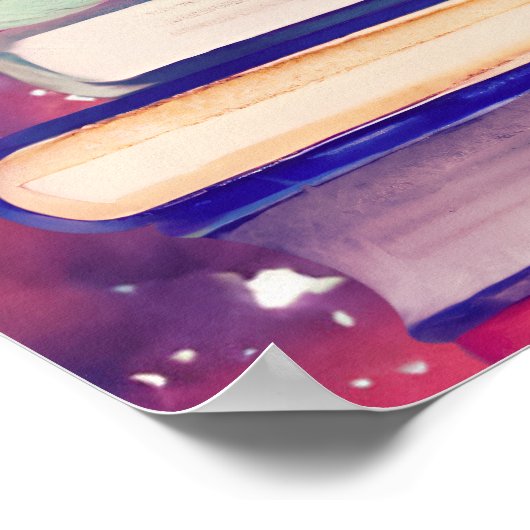 ブック&ピンクフラワーウォーター色スクリプトカスタム引用文 ポスター (角)