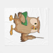 ブック&ポインタで先生としてのフクロウ フリースブランケット (正面(横))