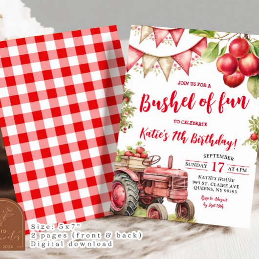 ブッシェルおもしろいアップル子供の誕生日 招待状