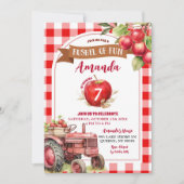 ブッシェルおもしろいレッドアップルとトラック誕生日ガール 招待状 (正面)