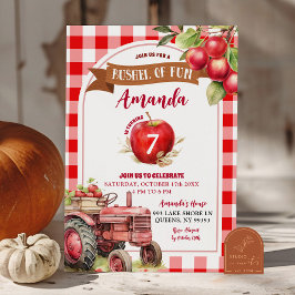 ブッシェルおもしろいレッドアップルとトラック誕生日ガール 招待状