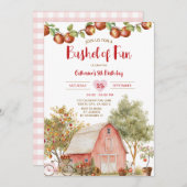 ブッシェルおもしろい誕生日アップルキッドオーチャード誕生日 招待状 (正面/裏面)