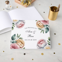 ブッシュとアイボリーのバラの花輪の結婚式 ゲストブック