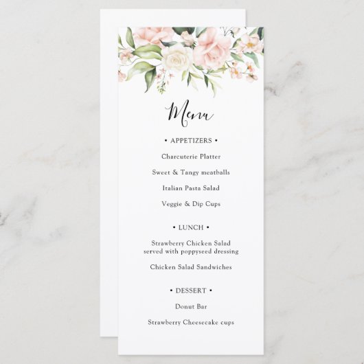 ブッシュとグリーンのウェディングシャワーメニュー メニュー (正面/裏面)