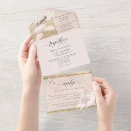 ブッシュとゴールドのパンパスグラス ウェディング オールインワン招待状