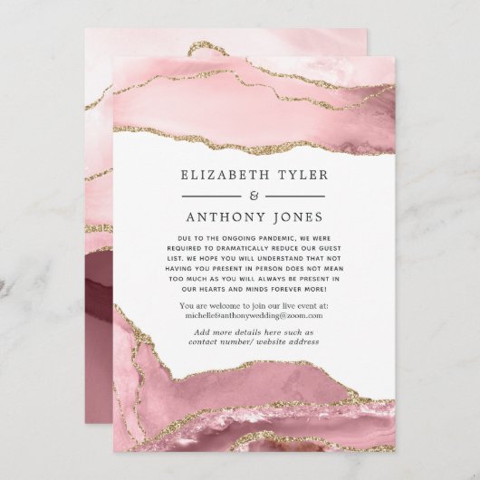 ブッシュとゴールドアゲートの縮小された結婚式のゲストリスト 案内状 (正面/裏面)