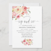 ブッシュとセージグリーンの花のシップアンドシービー 招待状 (正面)