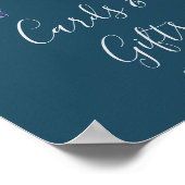 ブッシュとネイビーの花の青いカードとギフトの看板 ポスター (角)