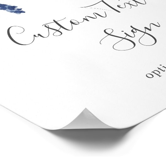 ブッシュとネイビーの花 | 白のカスタムテキストサイン ポスター (角)