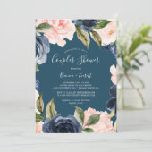 ブッシュとネイビーの花 | 青いカップルシャワー 招待状 (スタンド正面)