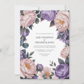 ブッシュとモーブの水彩花の結婚式QRコード 招待状 (正面)