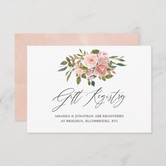 ブッシュとローズゴールドの花のウェディングギフト登録 エンクロージャーカード (正面/裏面)