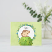 ブッシュの背後にかわいいサルパーティーありがとう ポストカード (スタンド正面)