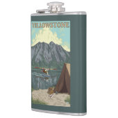 ブッシュの飛行機及び魚釣り-イエローストーンの国民 フラスク (左)