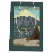 ブッシュの飛行機及び魚釣り-イエローストーンの国民 ミディアムペーパーバッグ (裏面)