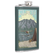 ブッシュの飛行機及び魚釣り-グレーシャー国立公園、MT フラスク (右)