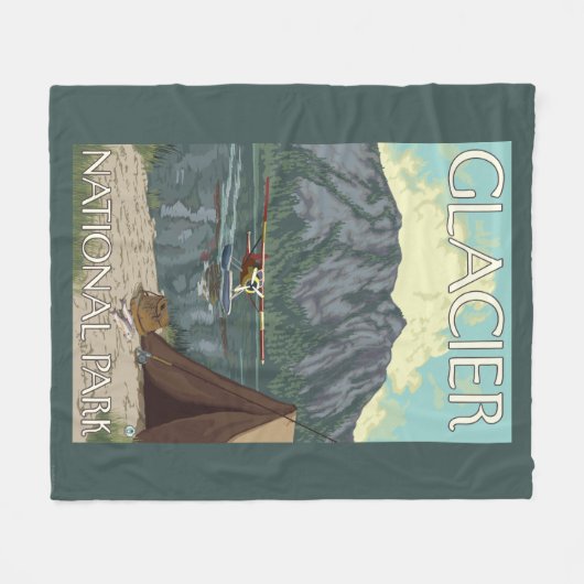 ブッシュの飛行機及び魚釣り-グレーシャー国立公園、MT フリースブランケット (正面(横))