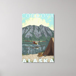 ブッシュの飛行機及び魚釣り- Cordova、アラスカ キャンバスプリント