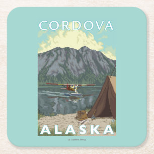 ブッシュの飛行機及び魚釣り- Cordova、アラスカ スクエアペーパーコースター