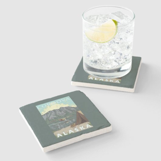 ブッシュの飛行機及び魚釣り- Cordova、アラスカ ストーンコースター (横)