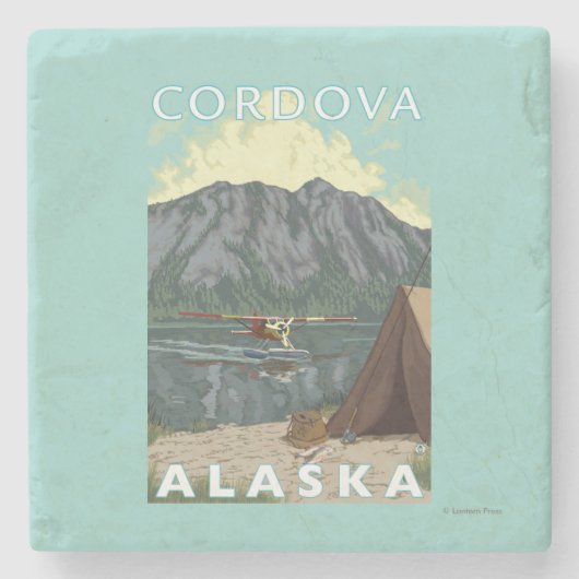 ブッシュの飛行機及び魚釣り- Cordova、アラスカ ストーンコースター (正面)
