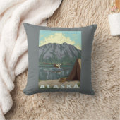 ブッシュの飛行機及び魚釣り- Denaliの国立公園、 クッション (ブランケット)