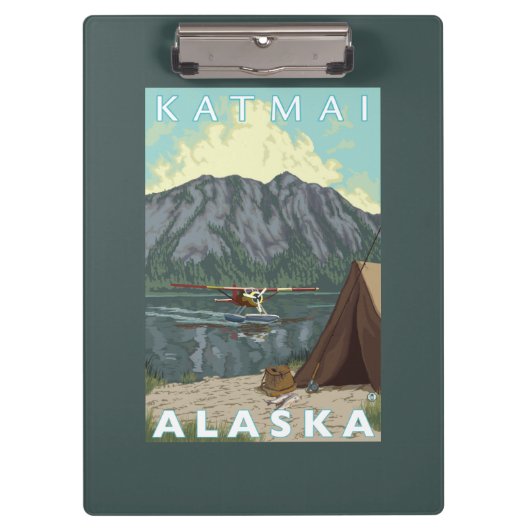ブッシュの飛行機及び魚釣り- Katmai、アラスカ クリップボード (正面)