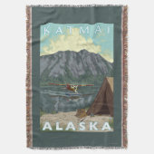 ブッシュの飛行機及び魚釣り- Katmai、アラスカ スローブランケット (正面縦)