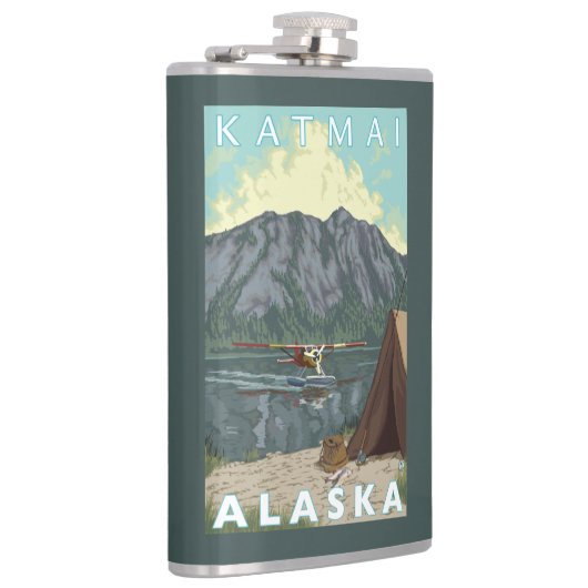 ブッシュの飛行機及び魚釣り- Katmai、アラスカ フラスク (右)