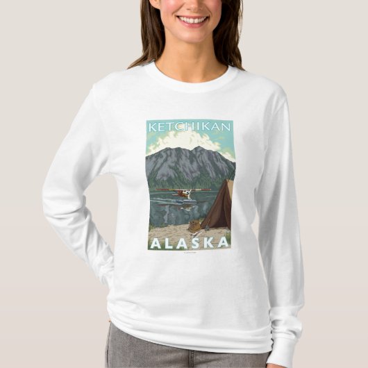 ブッシュの飛行機及び魚釣り- Ketchikan、アラスカ Tシャツ (正面)