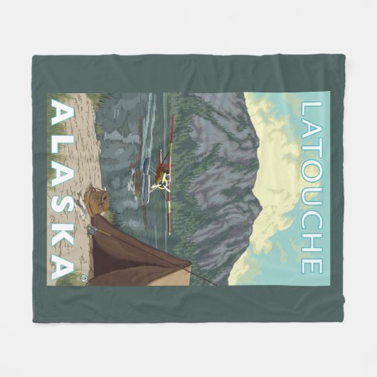 ブッシュの飛行機及び魚釣り- Latouche、アラスカ フリースブランケット (正面(横))